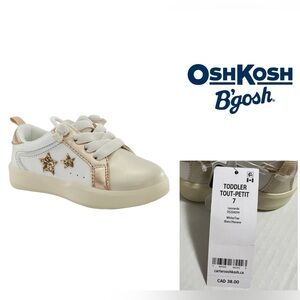 🆕OSHKOSH - 7 - NWT - TODDLER GIRLS METALLIC GOLD & SILVER STAR SHOES / SNEAKERS